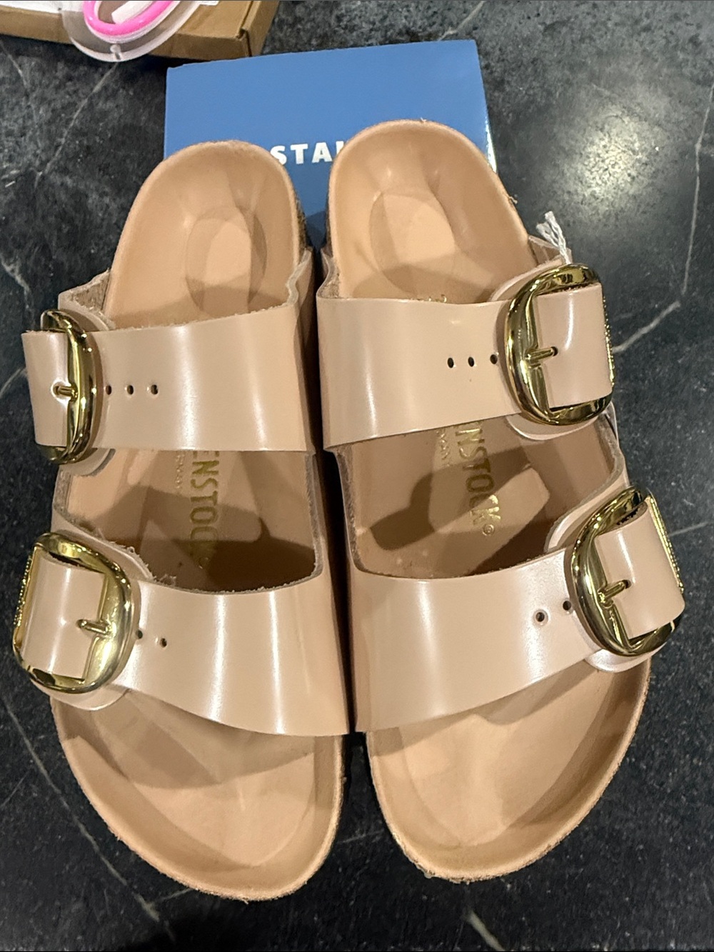 Birkenstock x Staud Arizona Big Buckle High Shine New Beige Size 38 NWT